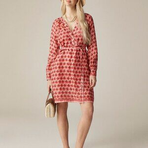 J. Crew Red Printed Long-Sleeve Mini Dress